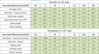 a table showing the different sizes of a jacket